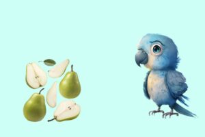 baby parrot and pears